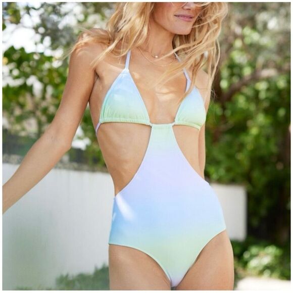 Aerie Purple and Green Ombré Triangle Top One Piece Swimsuit Size Medium New - Picture 1 of 5